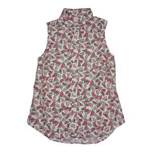 J. Crew Factory Top Women's Small White Sleeveless Watermelon Novelty Button Up‎